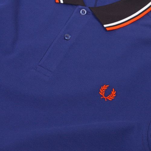 Mens Medieval Blue Contrast Ribbed S/s Polo Shirt 47670 by Fred Perry from Hurleys