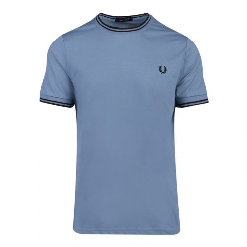 Mens Ash Blue Twin Tipped S/s T Shirt 102869 by Fred Perry from Hurleys