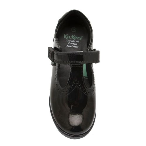 Kickers School Shoes Junior Black Patent Bridie Brogue T-Velcro (12.5-2.5)