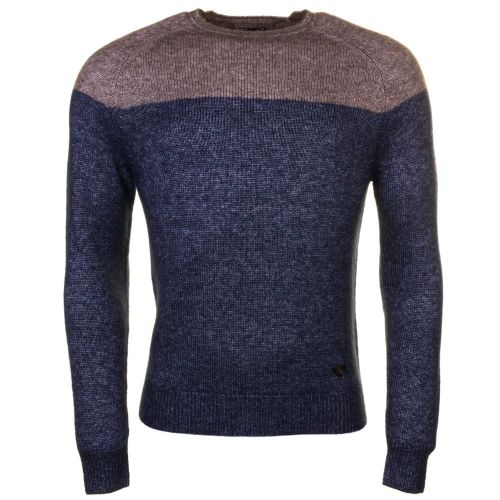 Mens Beige & Blue Contrast Detail Crew Knitted Jumper 61282 by Armani Jeans from Hurleys