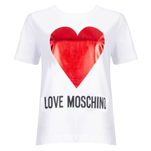 Womens White Shiny Heart S/s T Shirt 26927 by Love Moschino from Hurleys