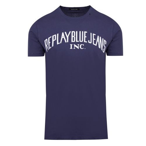 Mens Night Blue Heritage Logo S/s T Shirt 55490 by Replay from Hurleys