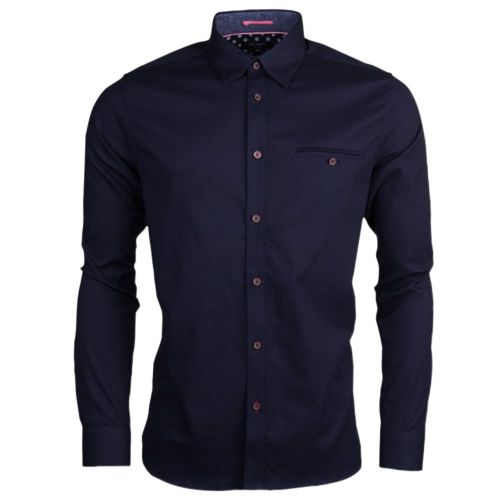 Mens Navy Obidos Textured L/s Shirt 14151 by Ted Baker from Hurleys