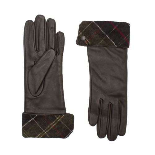 Womens Choc/Tartan Lady Jane Leather Gloves 79627 by Barbour from Hurleys