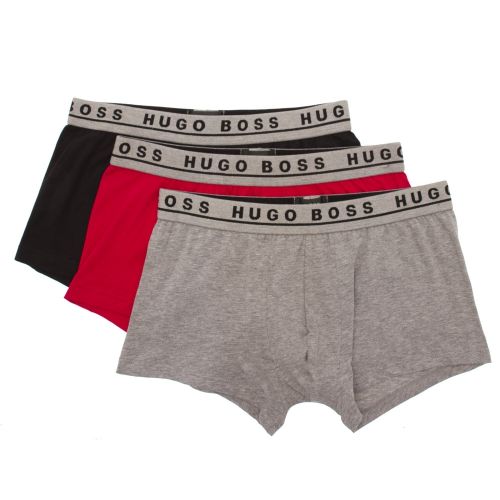 Mens Black/Red/Grey 3 Pack Branded Trunks 34307 by BOSS from Hurleys