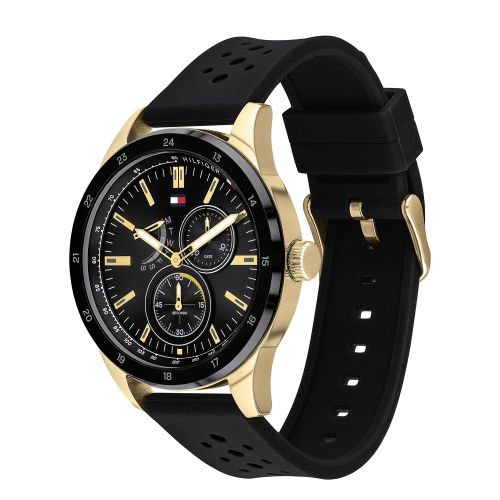 Mens Black/Gold Austin Silicone Watch 50874 by Tommy Hilfiger from Hurleys