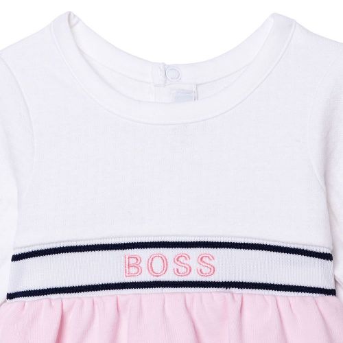 Baby White/Pink Logo Waistband Dress 96001 by BOSS from Hurleys