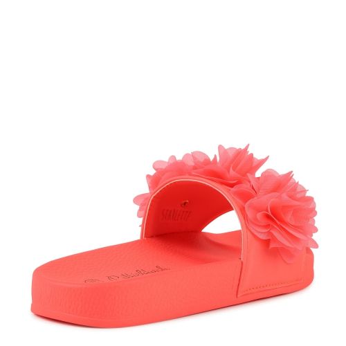 Girls Pink Fluoro Pleated Flower Slides (27-37) 55816 by Billieblush from Hurleys