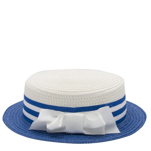 Girls White/Blue Bow Boater Hat 40189 by Mayoral from Hurleys