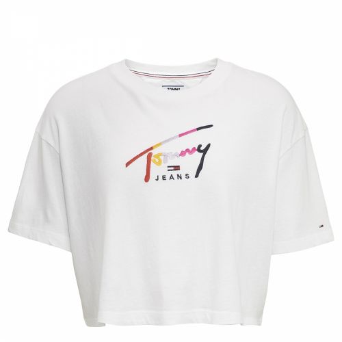 Womens Classic White Cropped Script Logo S/s T Shirt 39248 by Tommy Jeans from Hurleys