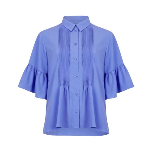 French Connection Blouse Womens Baja Blue Crepe Light Pin Tuck | Hurleys