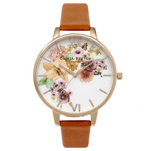 Womens Tan & Gold Flower Show Watch 52044 by Olivia Burton from Hurleys
