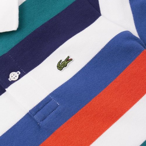 Boys White And Orange Striped Pique S/s Polo Shirt 23335 by Lacoste from Hurleys