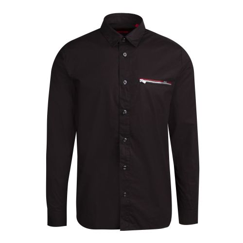 HUGO Mens Black Elisio Zip Straight Fit L/s Shirt 74507 by HUGO from Hurleys