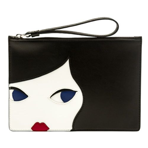 Womens Black & Chalk Doll Face Grace Pouch 70008 by Lulu Guinness from Hurleys
