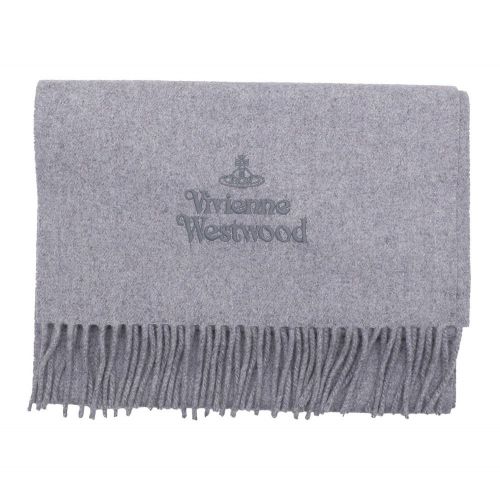 Mens Light Grey Mel Embroidered Lambswool Scarf 98219 by Vivienne Westwood from Hurleys