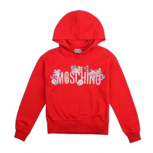 Girls Flame Red Floral Heart Hoodie 90671 by Moschino from Hurleys