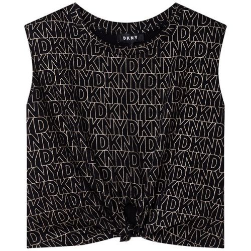 Girls Black Logo Print Front Knot Top 111024 by DKNY from Hurleys