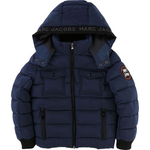 Little Mark Jacobs Boys Navy Padded Logo Trim Hooded Coat 28539 by Marc Jacobs from Hurleys