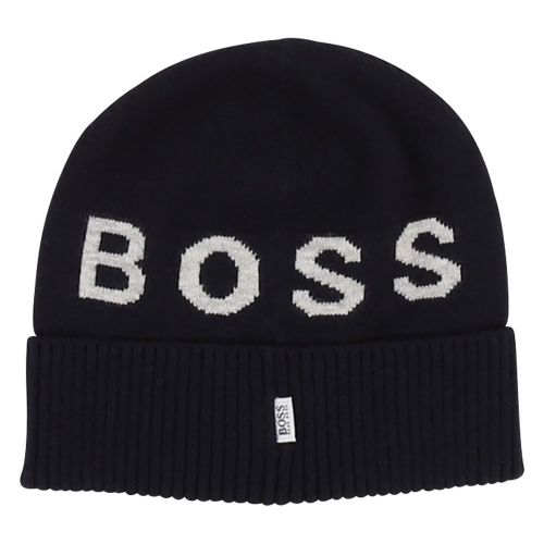 Toddler Grey Blue/Navy Branded Knitted Hat 45607 by BOSS from Hurleys