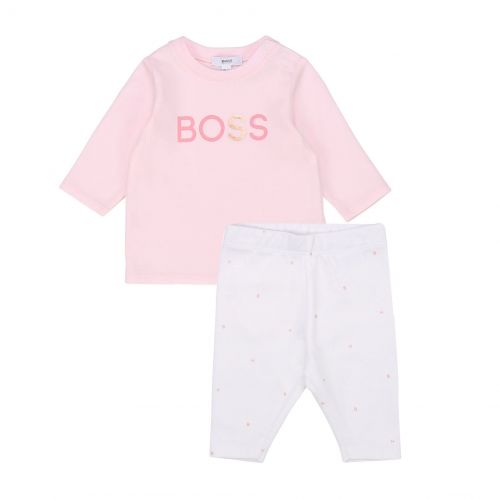 Baby Pink/White Logo L/s T Shirt & Leggings Set 75245 by BOSS from Hurleys