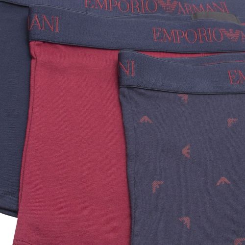 Emporio Armani Mens Marine/Burgundy Multi Print 3 Pack Trunks 48052 by Emporio Armani Bodywear from Hurleys