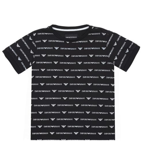 Boys Black Multi Logo Print S/s T Shirt 37998 by Emporio Armani from Hurleys