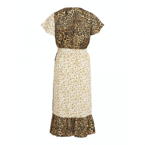 Vila Dress Women's White/Leopard Visilja Printed Wrap Midi