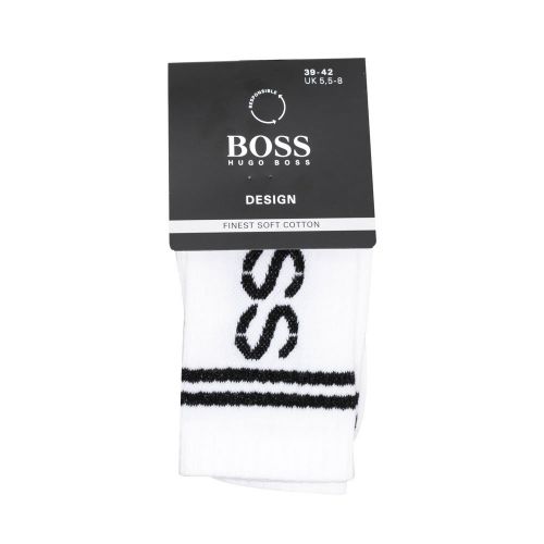 Mens White QS Rib Shine Logo Socks 98588 by BOSS from Hurleys