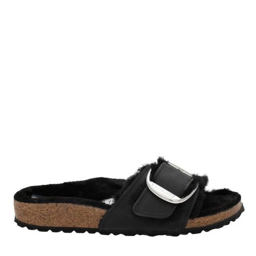 Womens Black Leather Oiled Madrid Big Buckle Shearling Sandals 92394 by Birkenstock from Hurleys