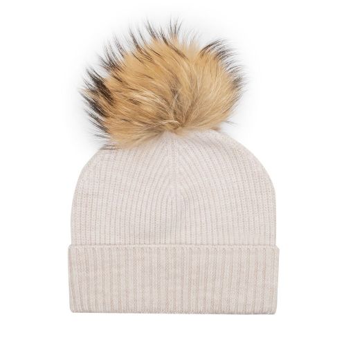 Womens Light Sand/Natural Bobble Hat with Fur Pom 98679 by BKLYN from Hurleys