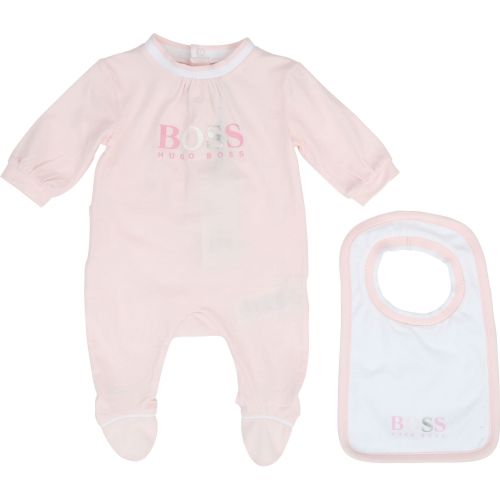 Baby Pale Pink Logo Babygrow & Bib Set 38198 by BOSS from Hurleys