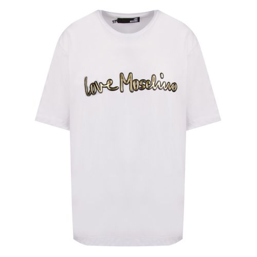Womens Optical White Raised Logo Oversized S/s T Shirt 47889 by Love Moschino from Hurleys
