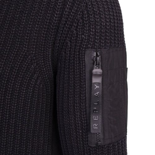 Mens Black Ribbed Knit Zip Through Cardigan 96771 by Replay from Hurleys