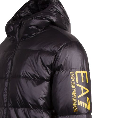 Mens Black/Gold Heavy Quilted Hooded Jacket 78190 by EA7 from Hurleys