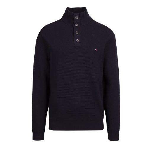 Mens Desert Sky Navy Button Funnel Neck Knitted Jumper 52800 by Tommy Hilfiger from Hurleys