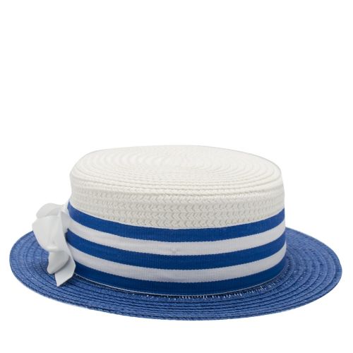 Girls White/Blue Bow Boater Hat 40190 by Mayoral from Hurleys