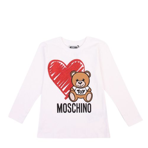 Girls Optical White Toy Glitter Heart L/s T Shirt 47328 by Moschino from Hurleys