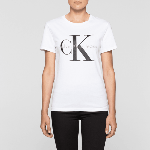 Womens Bright White Monogram Logo Regular Fit S/s T Shirt 27895 by Calvin Klein from Hurleys