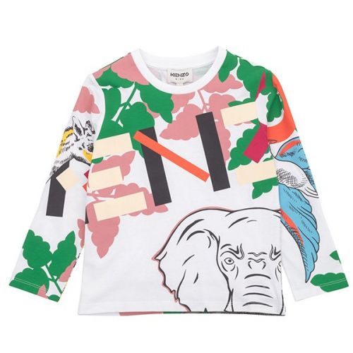 Girls White Animal L/s Pattern T-Shirt 111161 by Kenzo from Hurleys