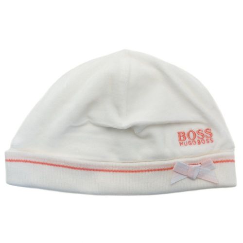 Baby White Branded Bow Velour Hat 65257 by BOSS from Hurleys