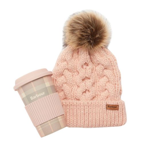 Womens Pink/Grey Travel Mug & Beanie Set 94347 by Barbour from Hurleys