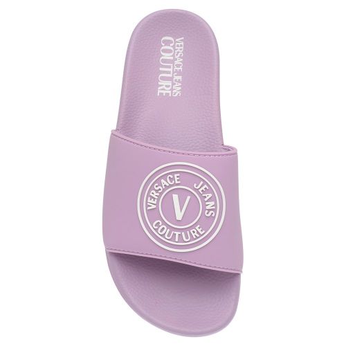 Womens Lavender Logo Emblem Slides 106568 by Versace Jeans Couture from Hurleys