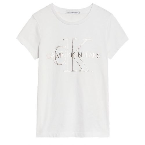 Girls Bright White Monogram Outline Slim S/s T Shirt 99138 by Calvin Klein from Hurleys
