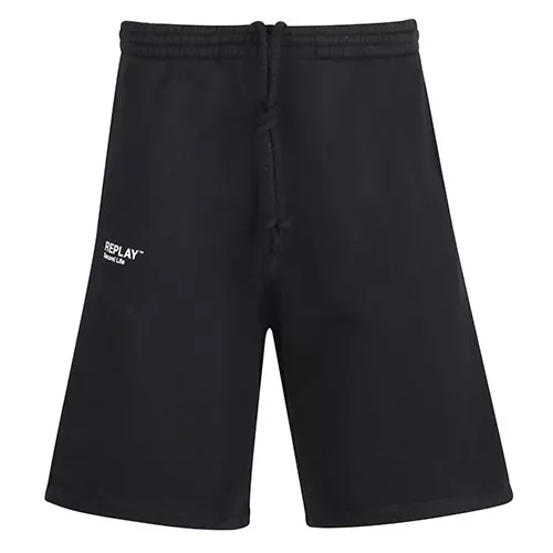 Mens Black Branded Sweat Shorts 108510 by Replay from Hurleys