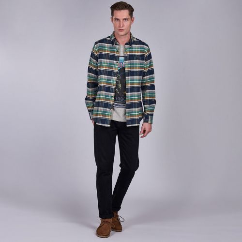 Mens Navy/Green Rocky Check L/s Shirt 77844 by Barbour Steve McQueen Collection from Hurleys