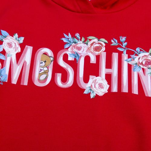 Girls Flame Red Floral Heart Hoodie 90669 by Moschino from Hurleys