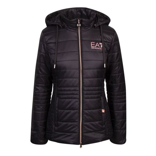 Womens Black/Rose Gold Branded Padded Hooded Jacket 77308 by EA7 from Hurleys