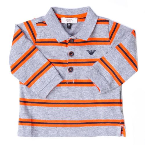 Baby Grey Melange Striped L/s Polo Shirt 62496 by Armani Junior from Hurleys