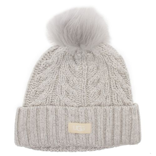 Womens Light Grey Cable Pom Beanie Hat 32418 by UGG from Hurleys